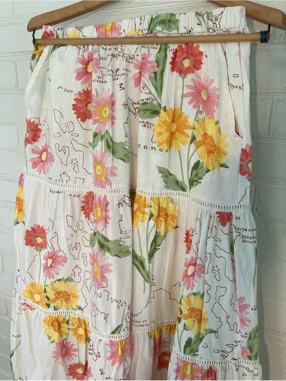 Calypso St. Barth Floral Map Print Tiered Maxi Skirt - Size Medium - Picture 2 of 8